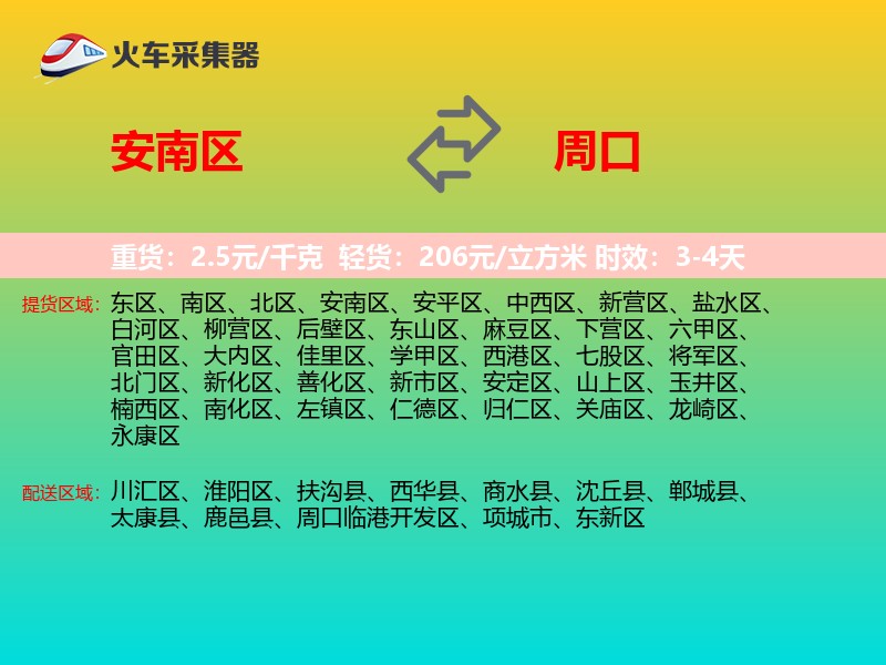 安南区到周口物流专线