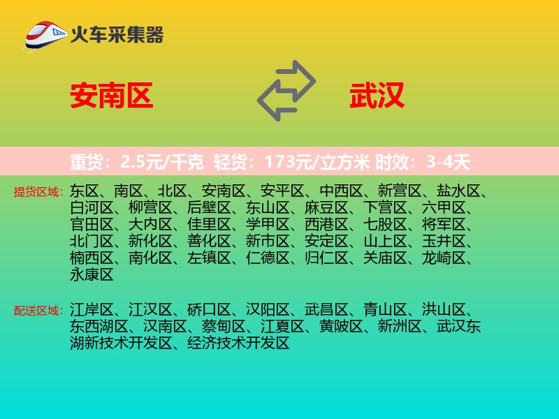安南区到武汉物流专线