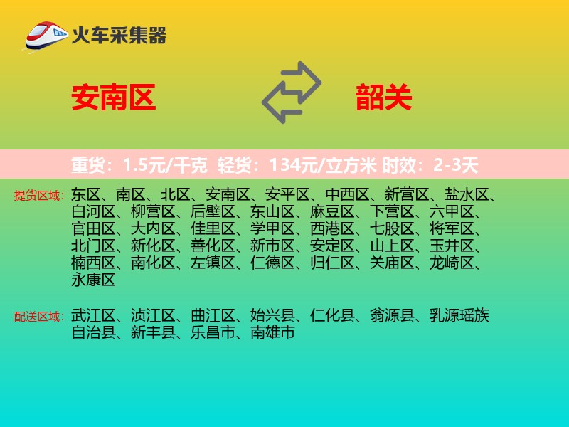安南区到韶关物流专线