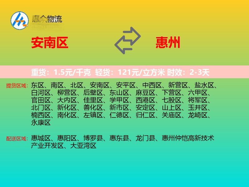 安南区到惠州物流专线