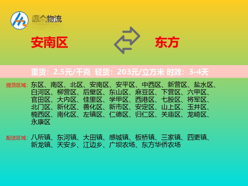 安南区到东方物流专线