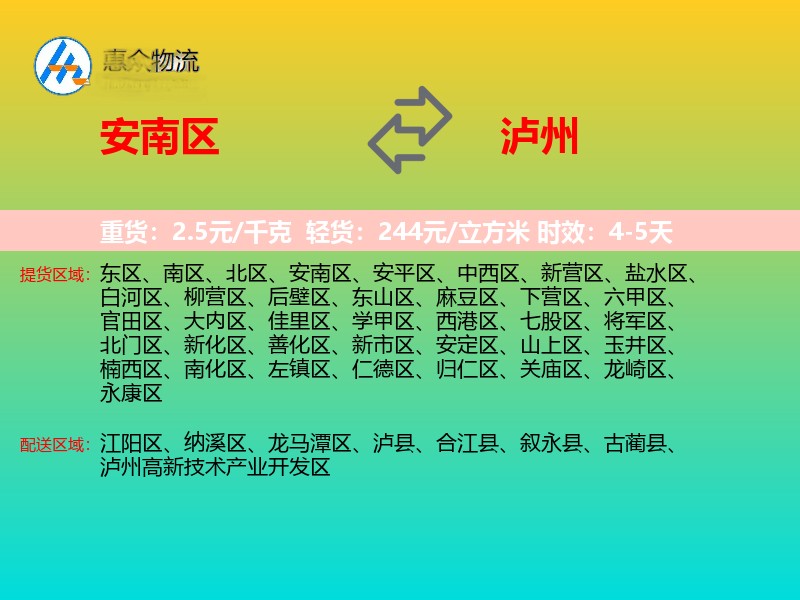 安南区到泸州物流专线