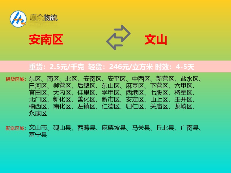 安南区到文山物流专线