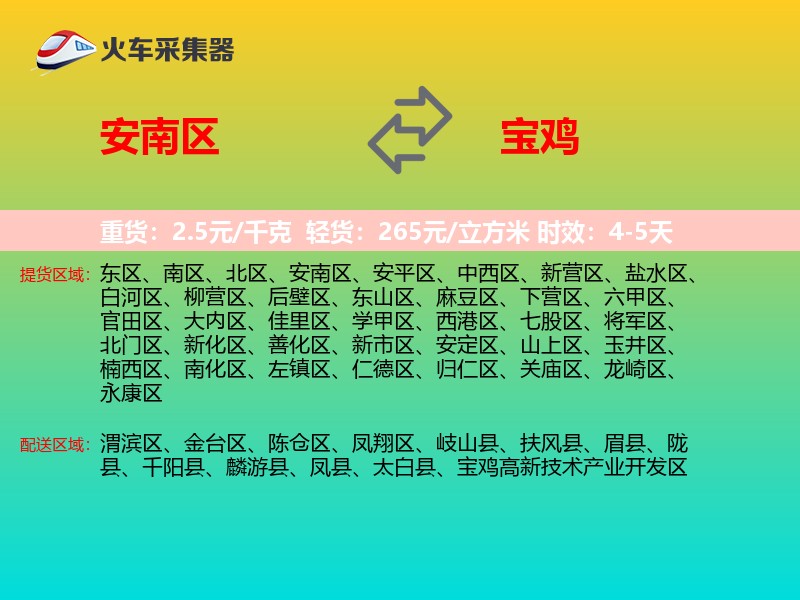 安南区到宝鸡物流专线