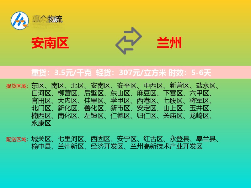 安南区到兰州物流专线