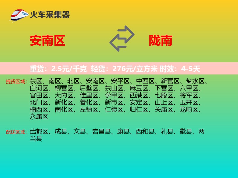 安南区到陇南物流专线