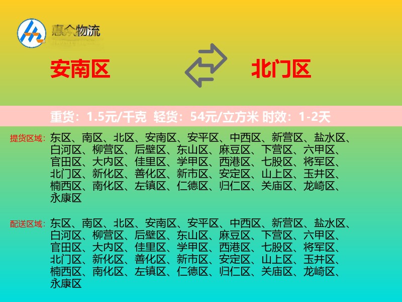 安南区到北门区物流专线