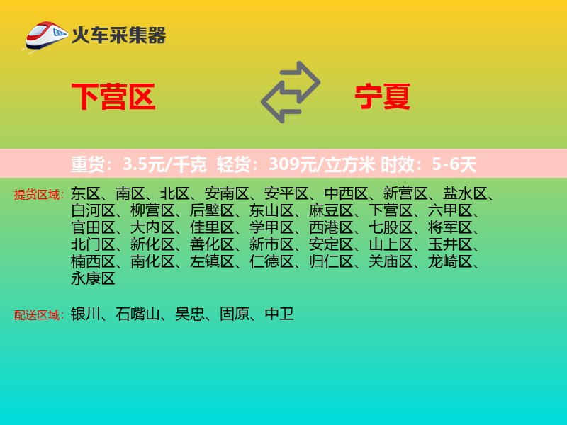 下营区到宁夏物流专线