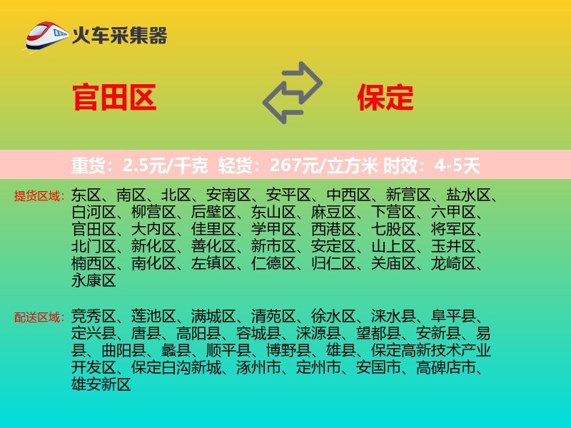 官田区到保定物流专线