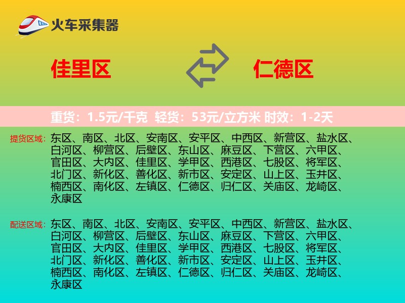 佳里区到仁德区物流专线
