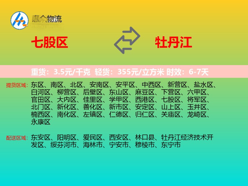 七股区到牡丹江物流专线