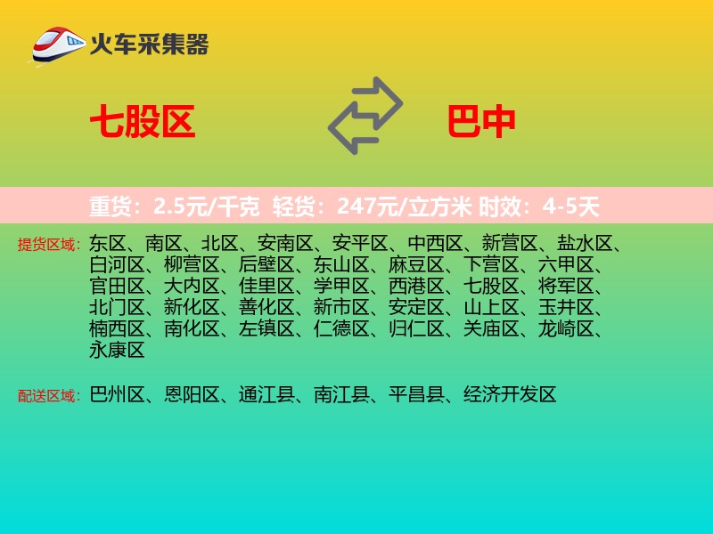 七股区到巴中物流专线