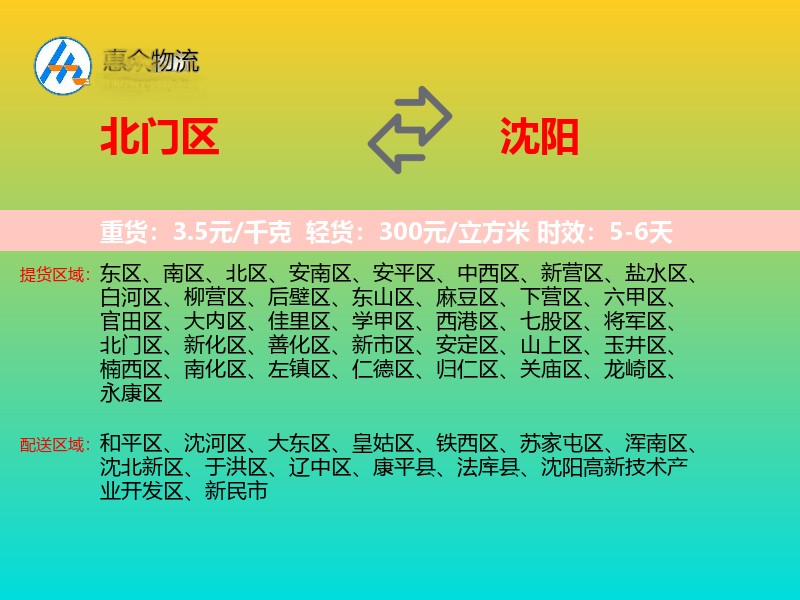 北门区到沈阳物流专线