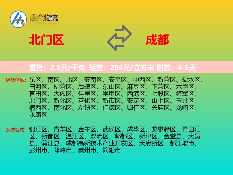 北门区到成都物流专线