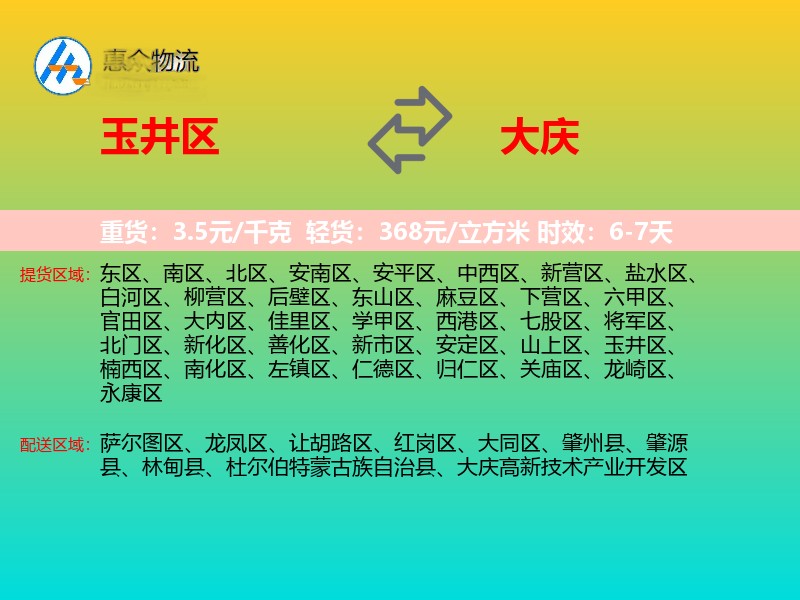 玉井区到大庆物流专线