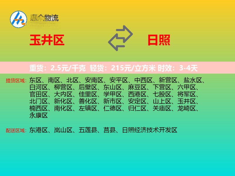 玉井区到日照物流专线