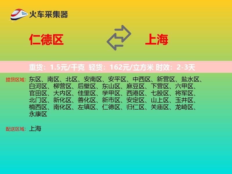 仁德区到上海物流专线
