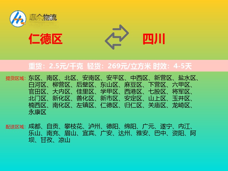 仁德区到四川物流专线
