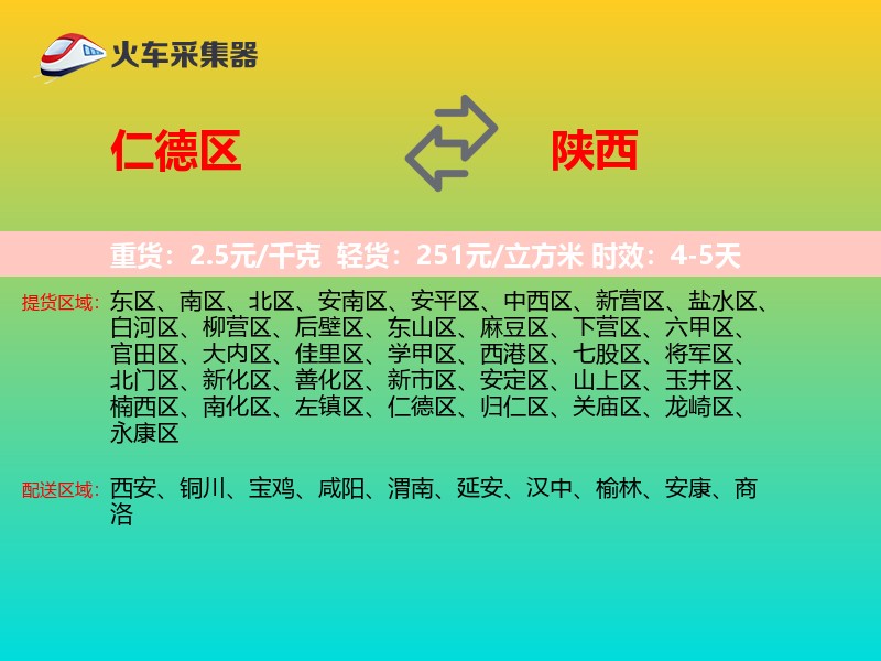 仁德区到陕西物流专线