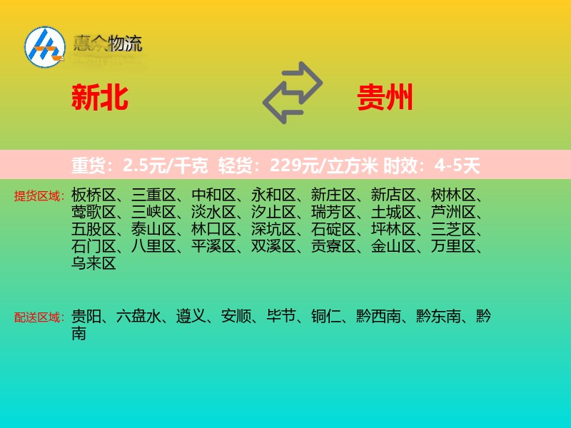 新北到贵州物流专线