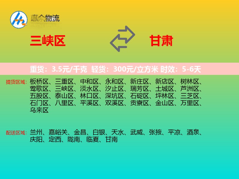 三峡区到甘肃物流专线