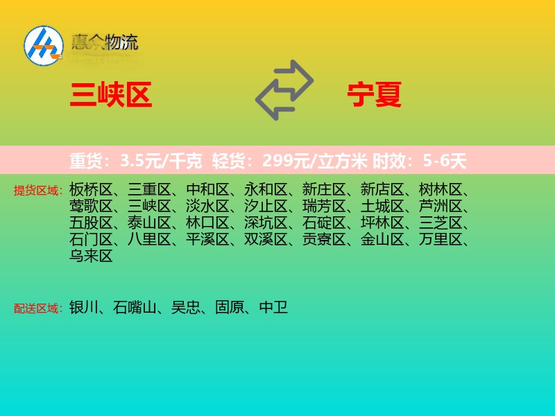 三峡区到宁夏物流专线