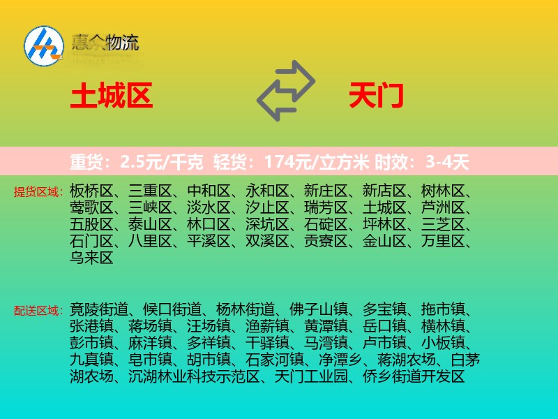 土城区到天门物流专线