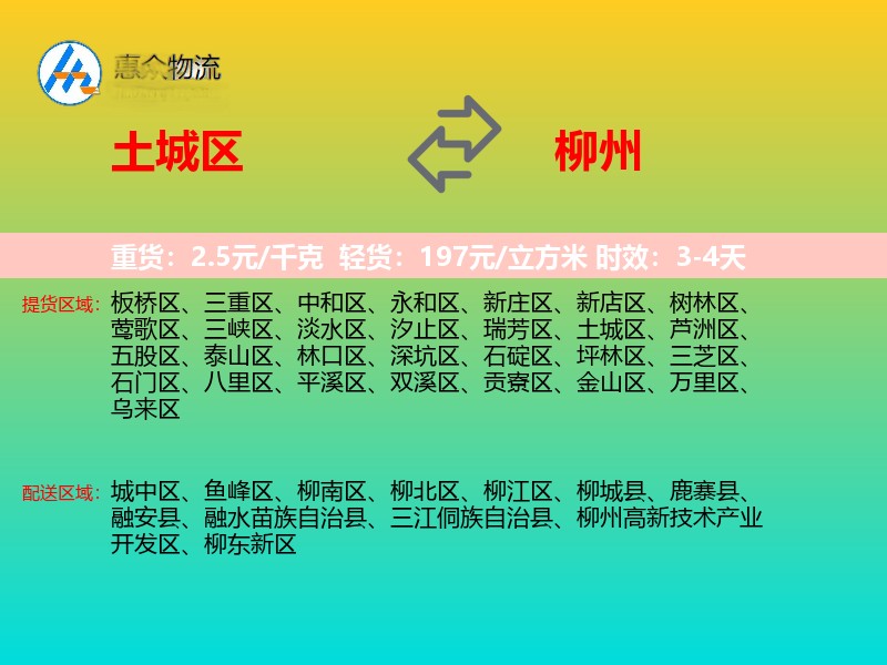 土城区到柳州物流专线