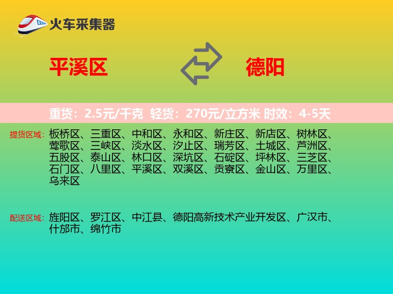 平溪区到德阳物流专线