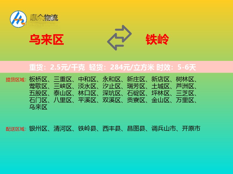 乌来区到铁岭物流专线