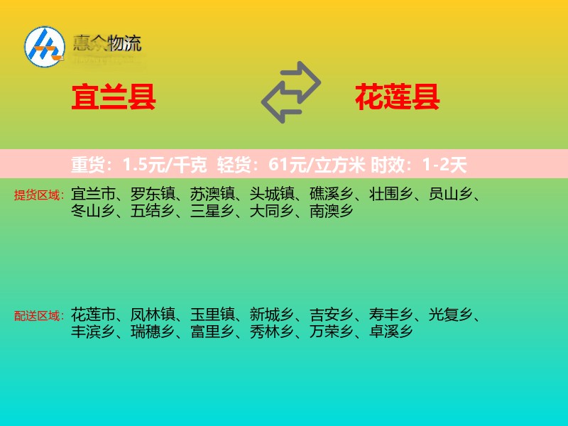 宜兰县到花莲县物流专线