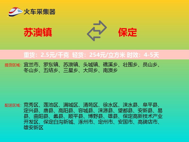 苏澳镇到保定物流专线
