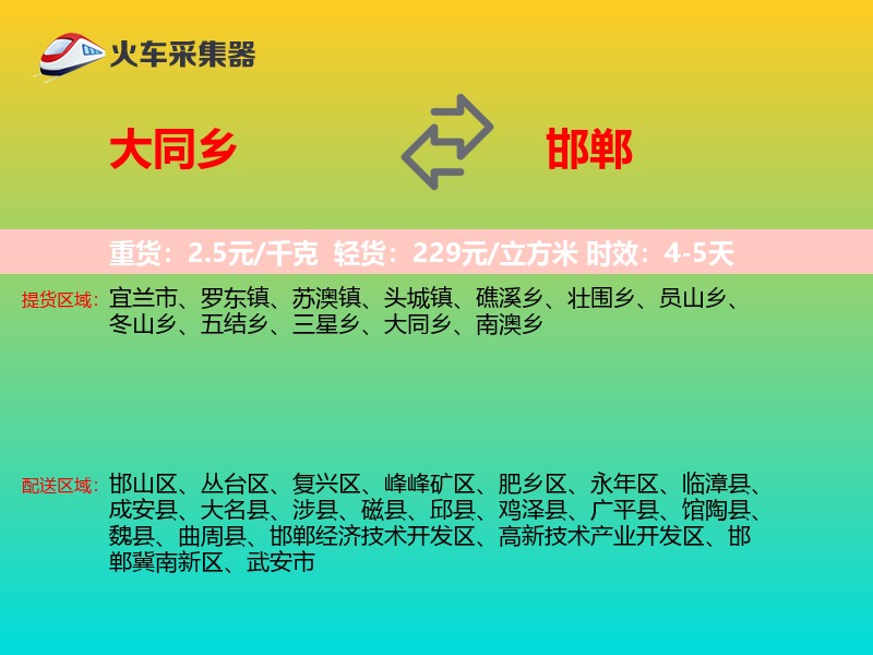 大同乡到邯郸物流专线