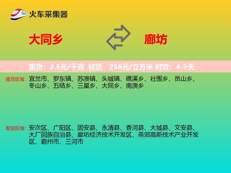 大同乡到廊坊物流专线