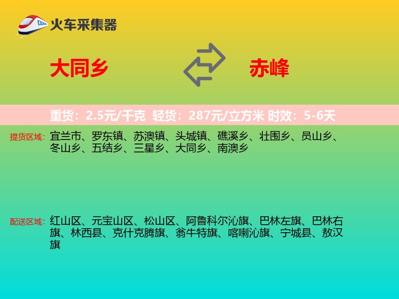 大同乡到赤峰物流专线