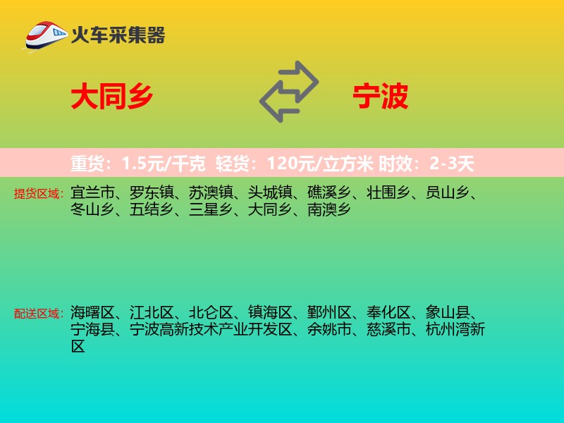 大同乡到宁波物流专线
