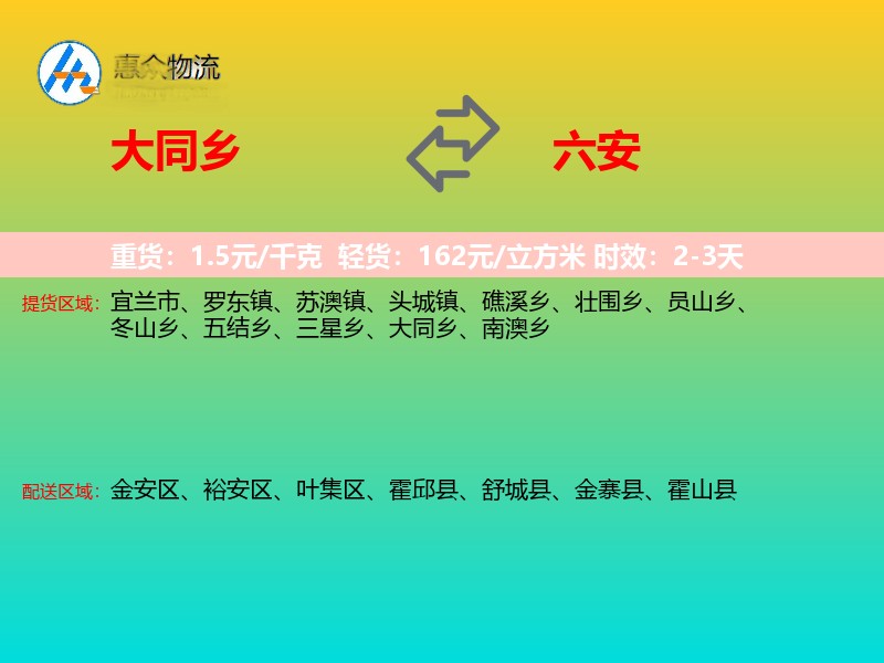 大同乡到六安物流专线