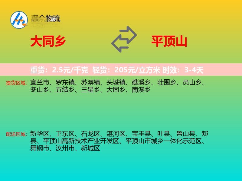 大同乡到平顶山物流专线