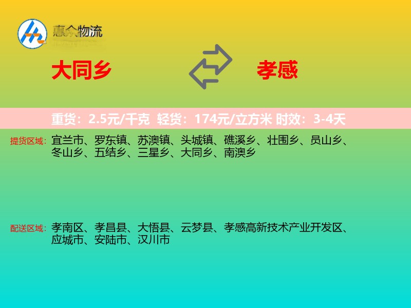 大同乡到孝感物流专线