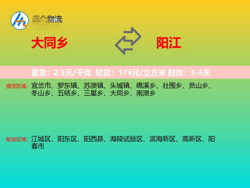 大同乡到阳江物流专线