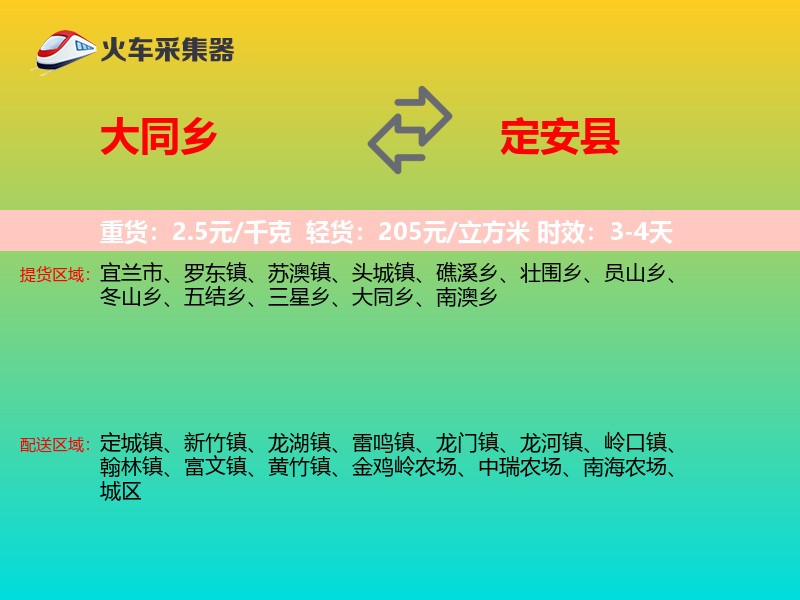 大同乡到定安县物流专线