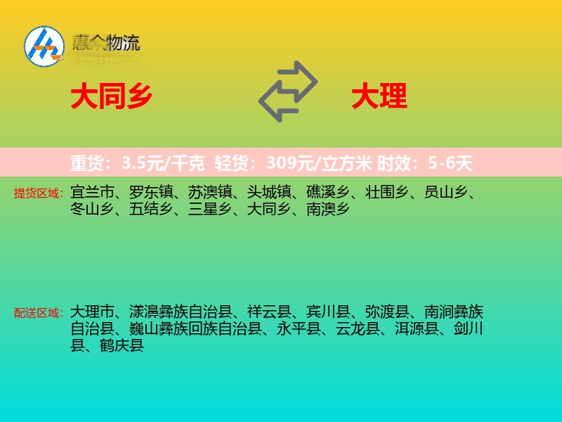 大同乡到大理物流专线