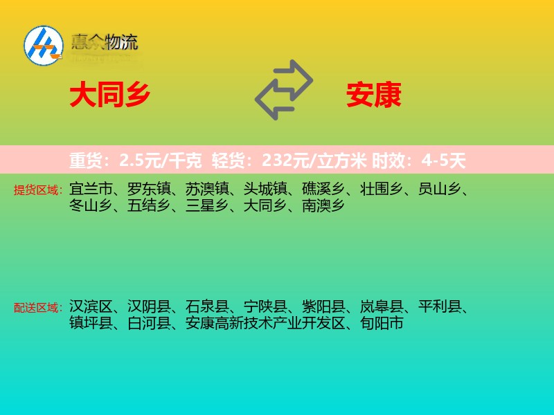 大同乡到安康物流专线