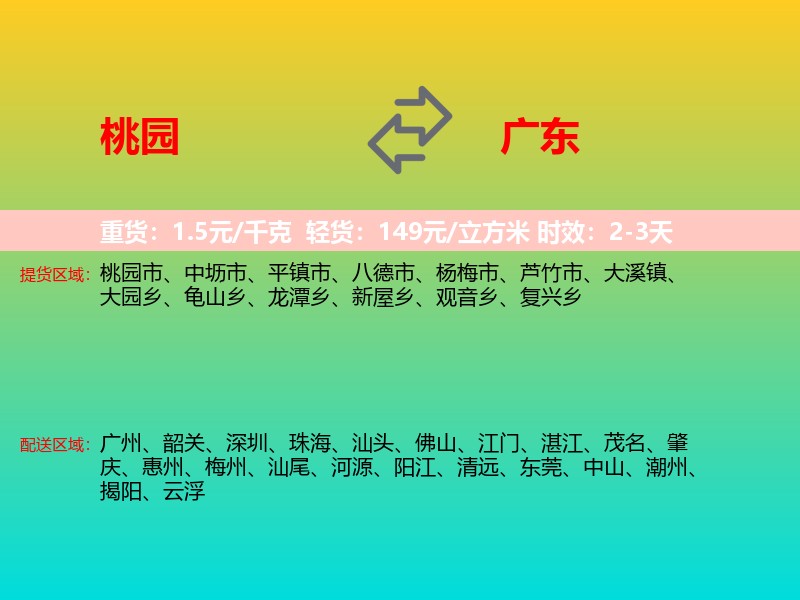 桃园到广东物流专线