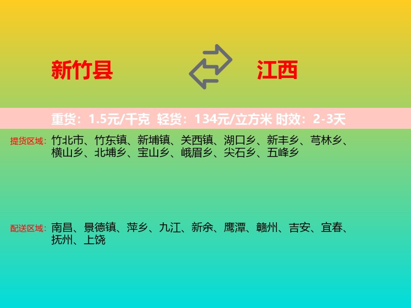 新竹县到江西物流专线
