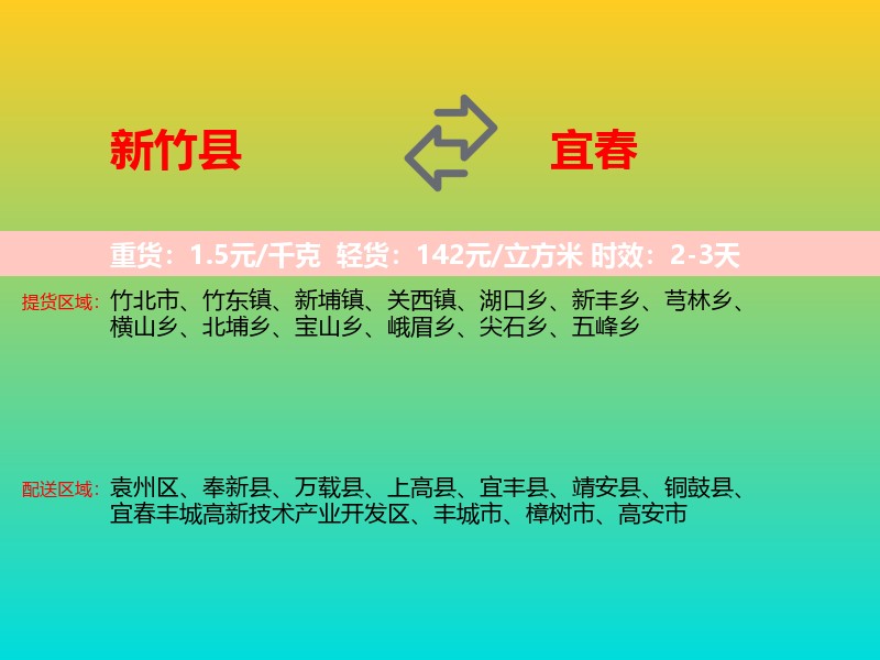 新竹县到宜春物流专线价格时效