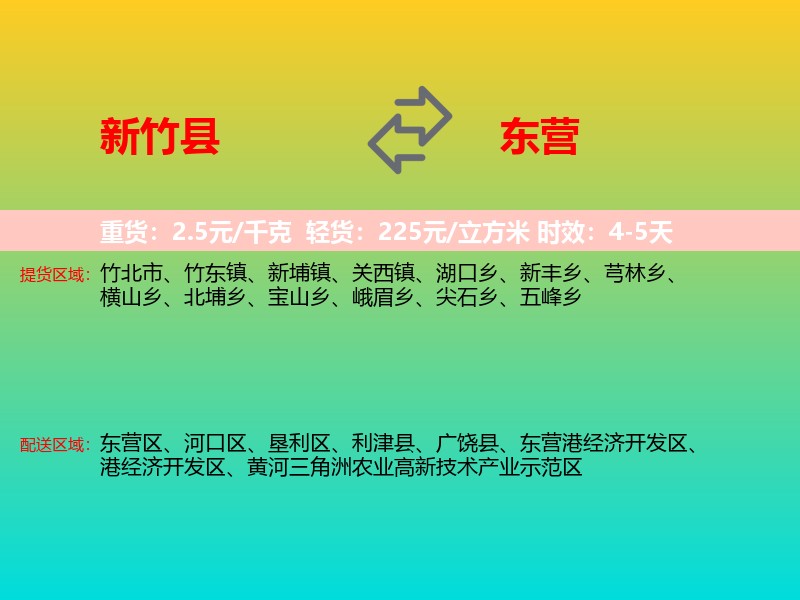 新竹县到东营物流专线价格时效