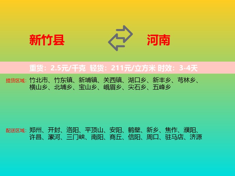 新竹县到河南物流专线