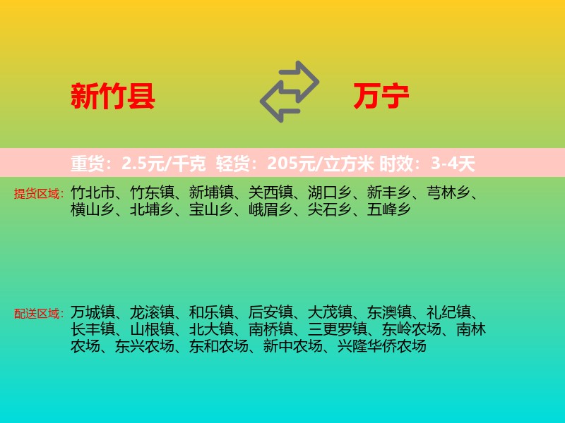 新竹县到万宁物流专线价格时效