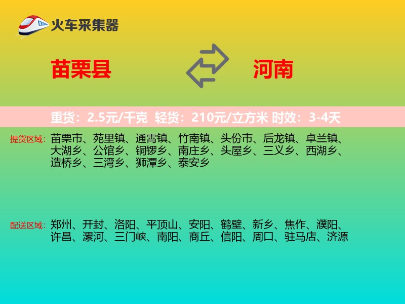 苗栗县到河南物流专线